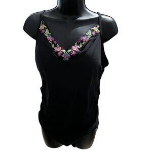 Aqua Green Embroidered Black One Piece Swimsuit